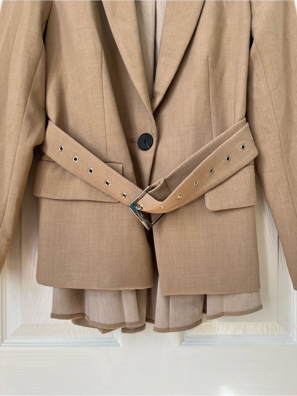 Anthropologie Maeve Tan Neutral Pleated Back belted Blazer Size S - Picture 6 of 12